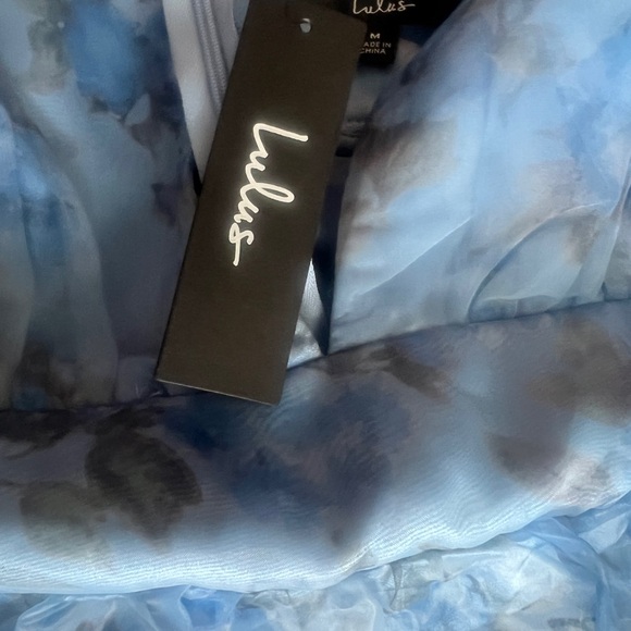 NWT Lulu’s-Garden Romance Light Blue Floral Print Organza Maxi Dress,medium - Picture 5 of 6
